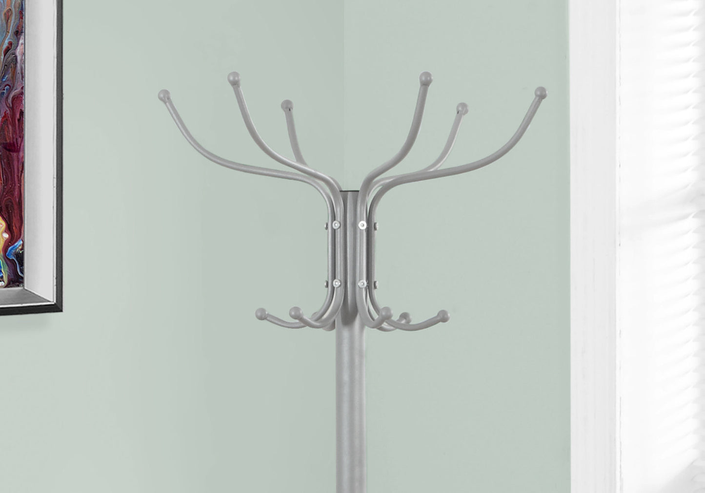 18" X 18" X 70" Silver Metal Coat Rack