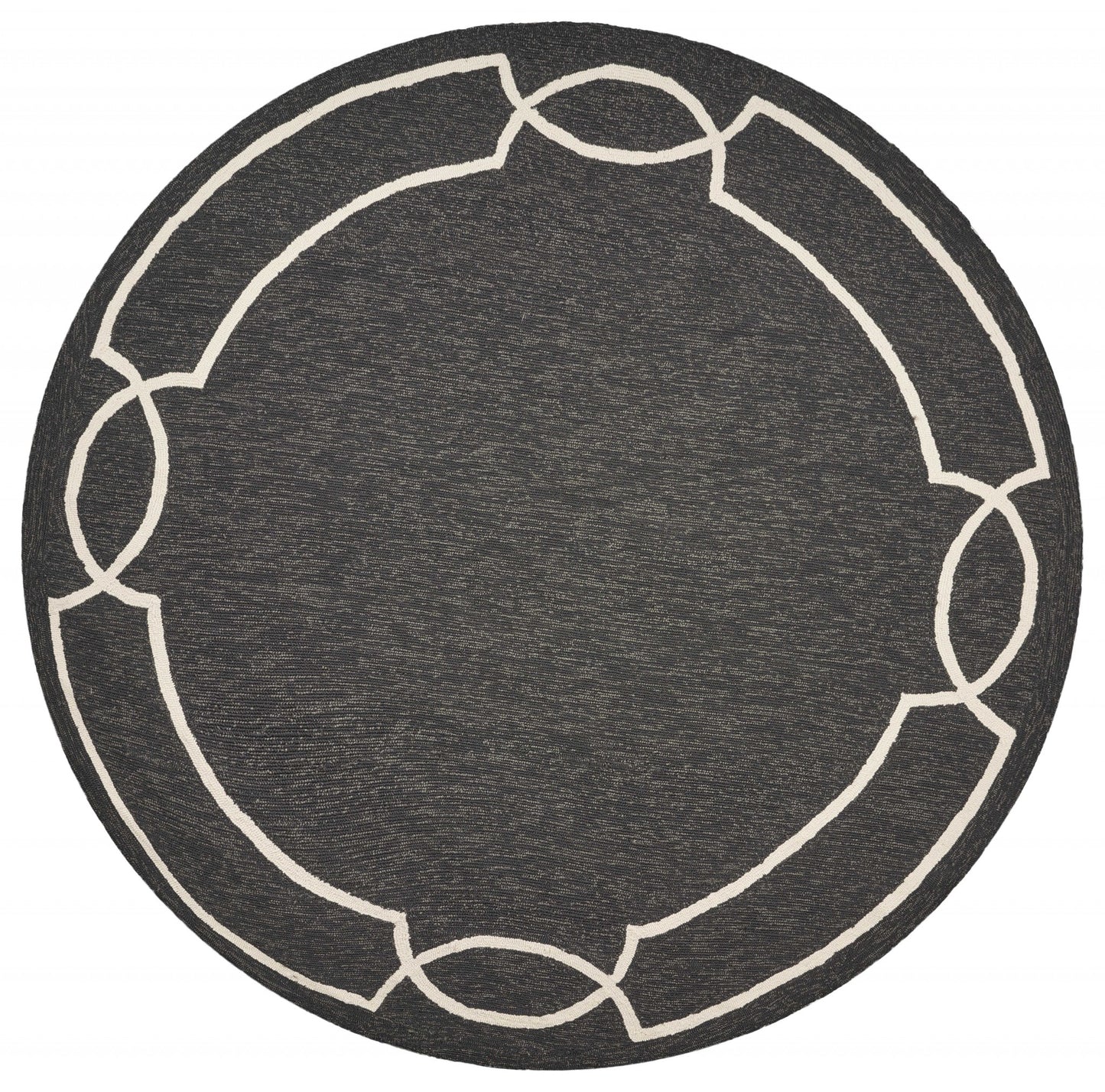 7' Onyx Black Hand Hooked Uv Treated Bordered Round Indoor Outdoor Area Rug