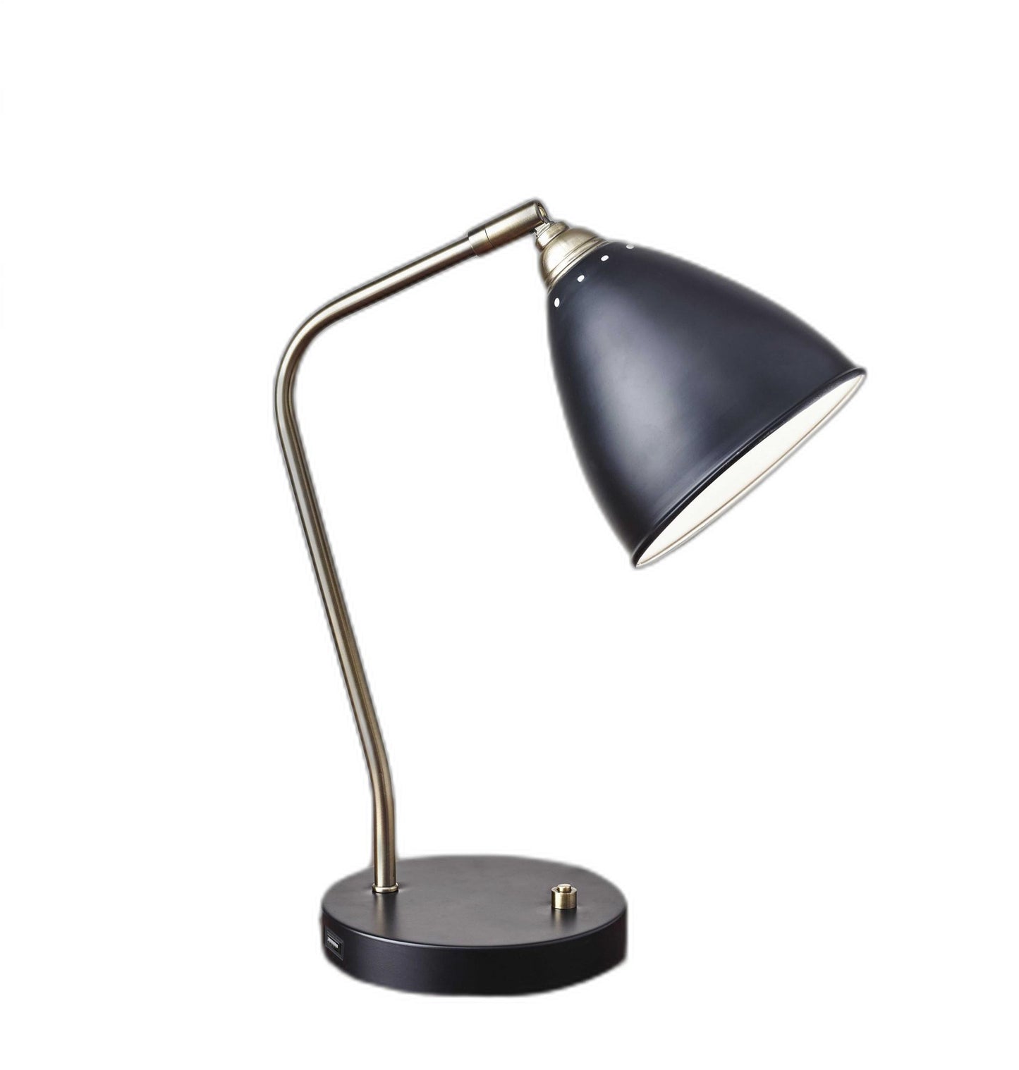 White Metal And Antique Brass Adjustable Usb Port Desk Lamp