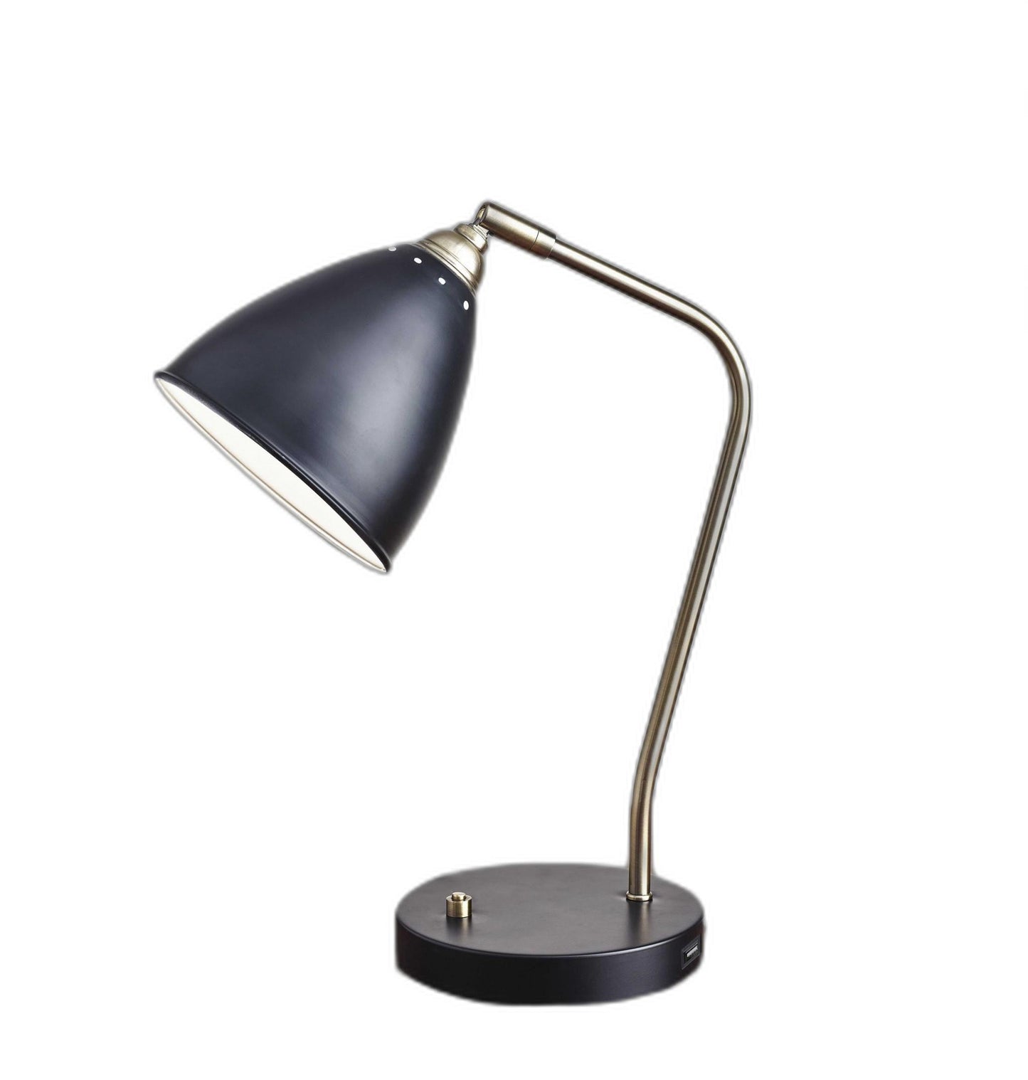 White Metal And Antique Brass Adjustable Usb Port Desk Lamp