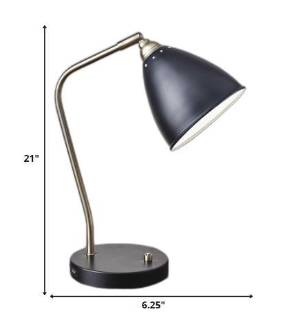 White Metal And Antique Brass Adjustable Usb Port Desk Lamp