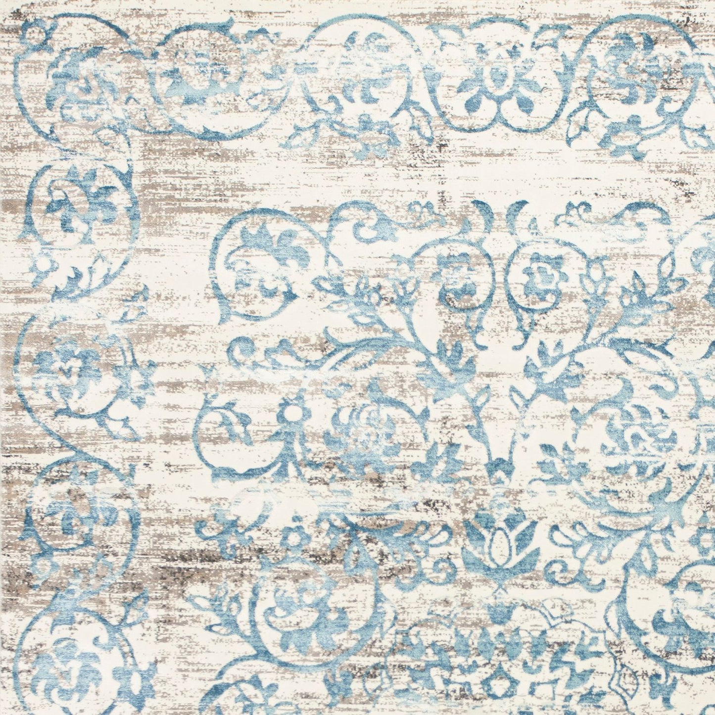 10'X13' Ivory Blue Machine Woven Distressed Floral Indoor Area Rug