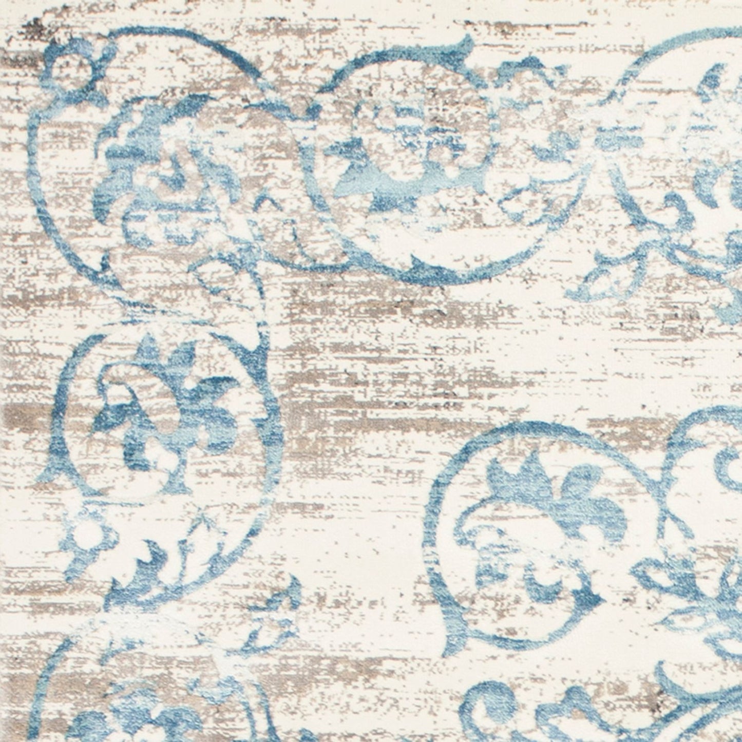 10'X13' Ivory Blue Machine Woven Distressed Floral Indoor Area Rug