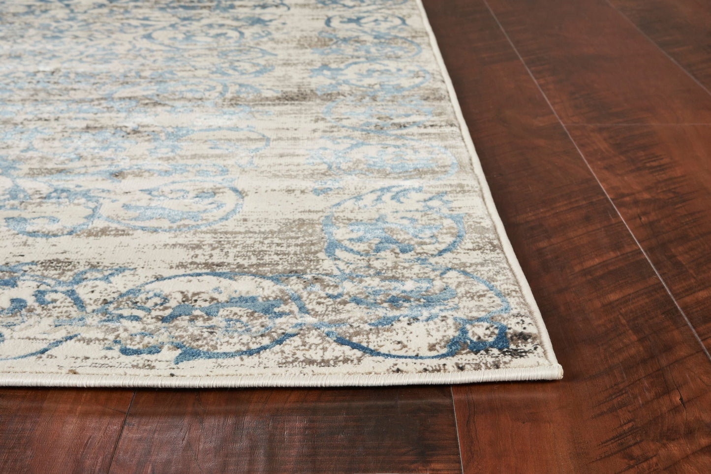 10'X13' Ivory Blue Machine Woven Distressed Floral Indoor Area Rug