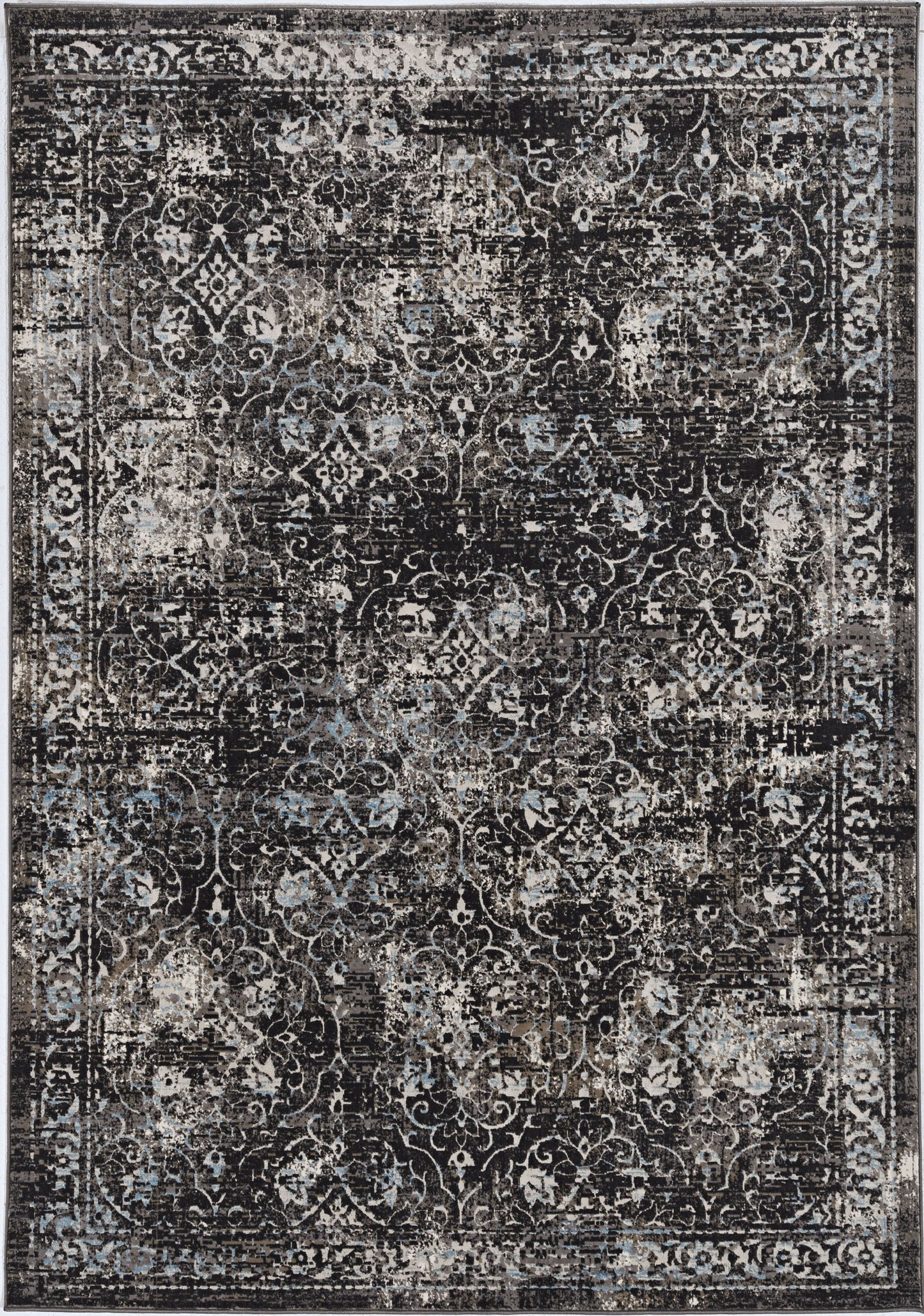 10'X13' Midnight Black Machine Woven Vintage Floral Indoor Area Rug