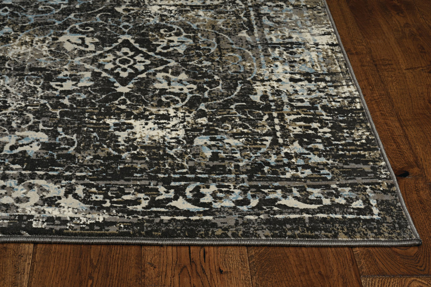 10'X13' Midnight Black Machine Woven Vintage Floral Indoor Area Rug
