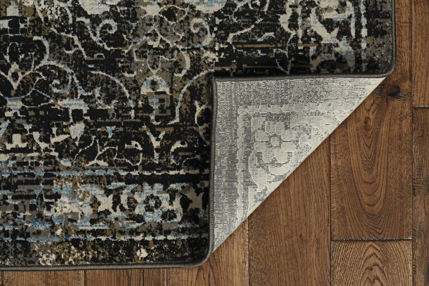 10'X13' Midnight Black Machine Woven Vintage Floral Indoor Area Rug