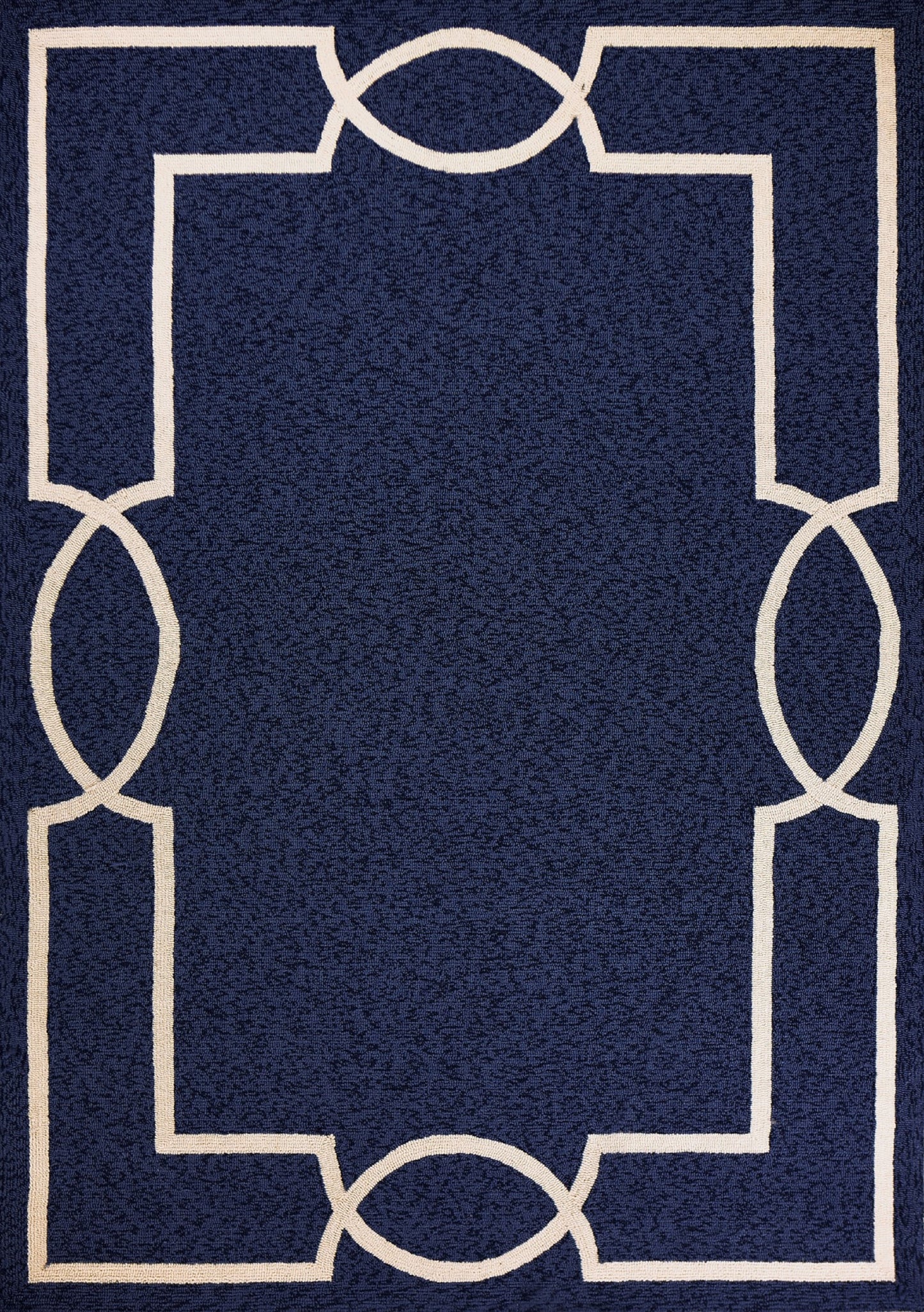 7' Ocean Blue Hand Hooked Uv Treated Bordered Round Indoor Outdoor Area Rug
