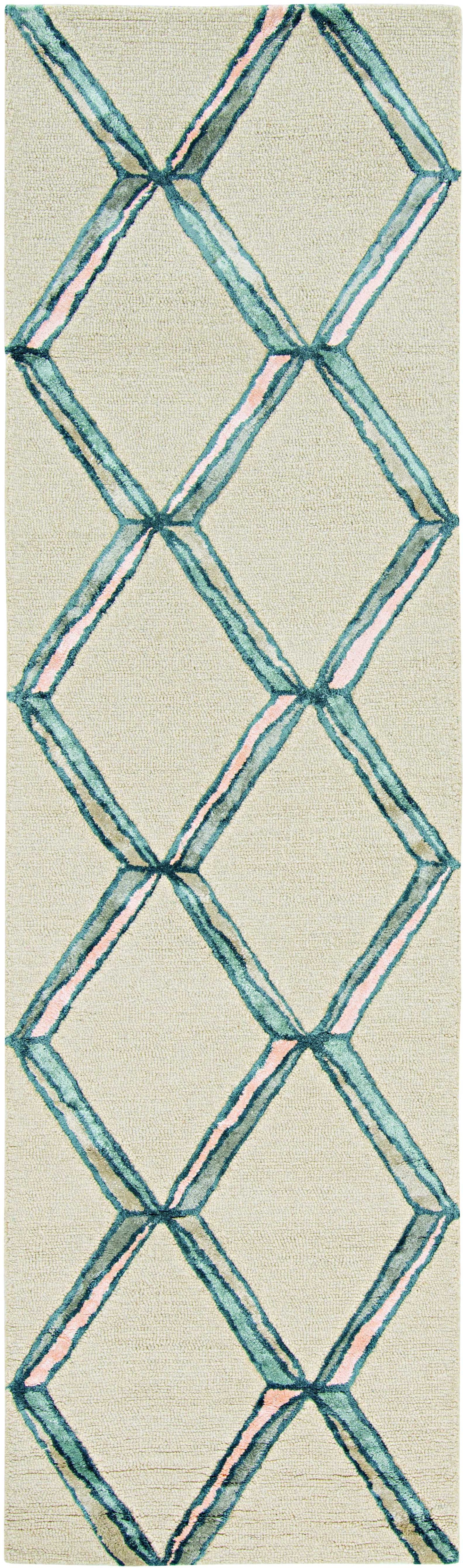 5' X 7' Cream Geometric Diamond Wool Indoor Area Rug