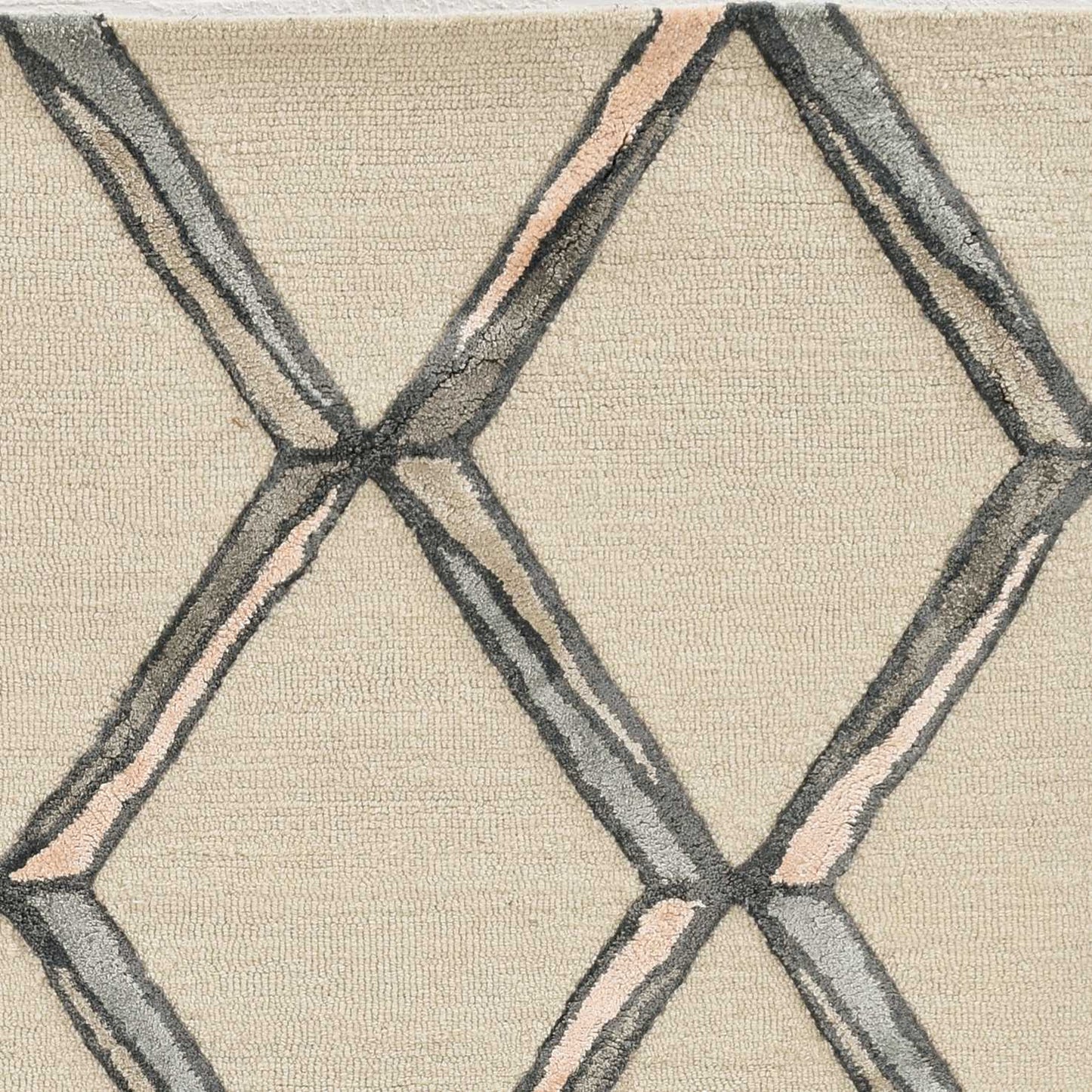 5' X 7' Cream Geometric Diamond Wool Indoor Area Rug