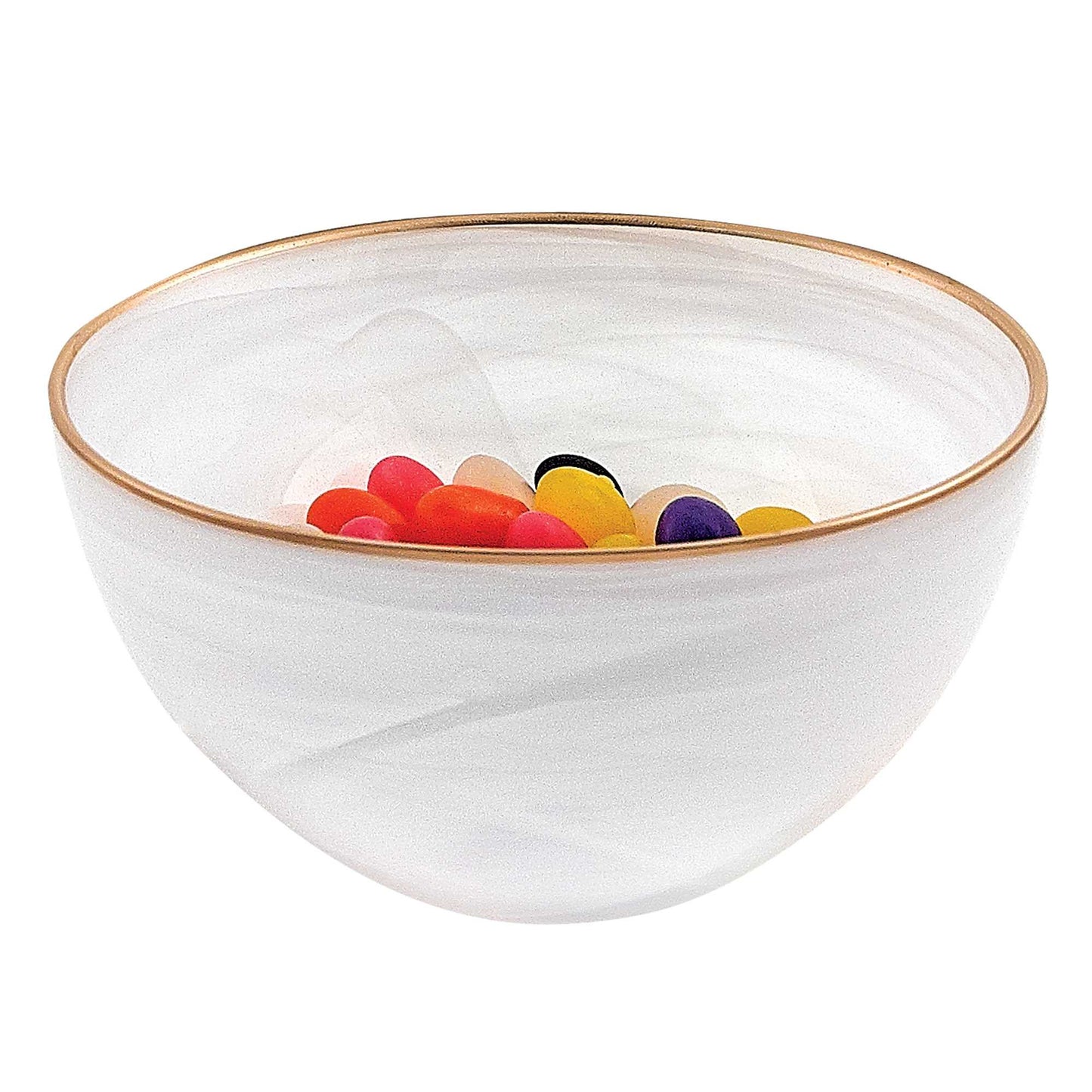 10 Hand Crafted White Gold Glass Fruit Or Salad Bowl With Gold Rim