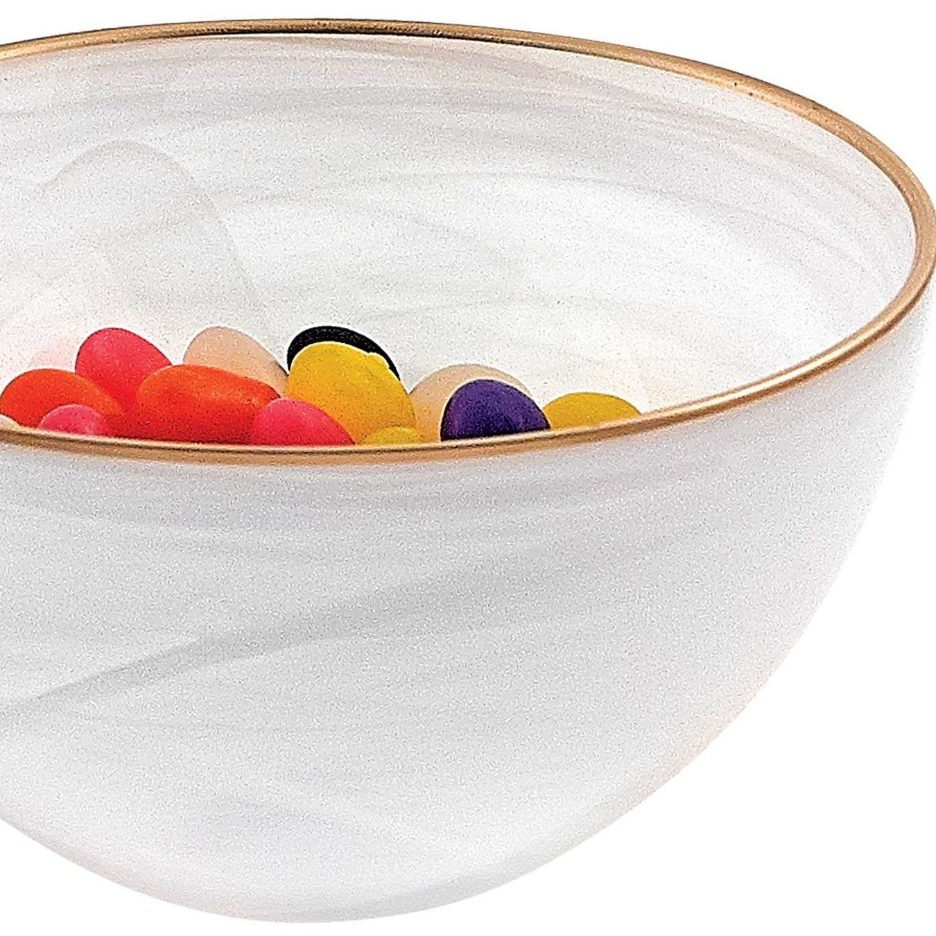 10 Hand Crafted White Gold Glass Fruit Or Salad Bowl With Gold Rim