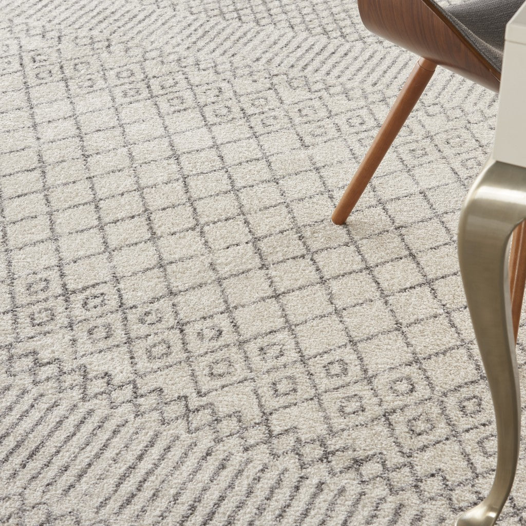 4' Gray Round Geometric Power Loom Area Rug