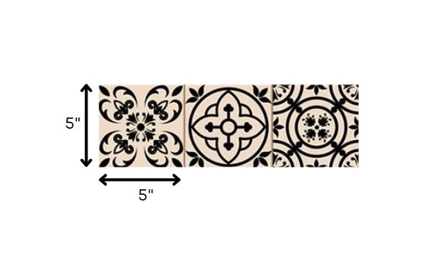 8" X 8" Cream And Black Mosaic Peel And Stick Removable Tiles