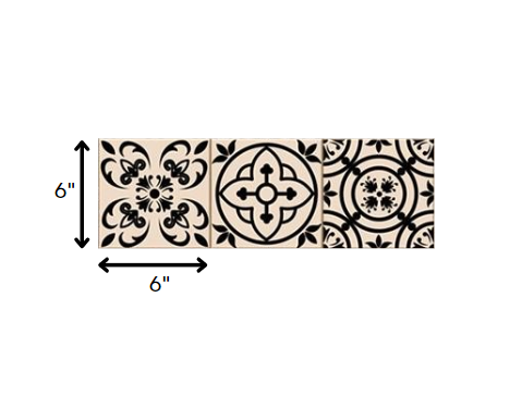 8" X 8" Cream And Black Mosaic Peel And Stick Removable Tiles