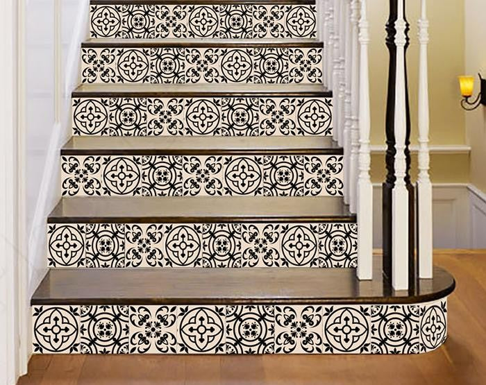 8" X 8" Cream And Black Mosaic Peel And Stick Removable Tiles