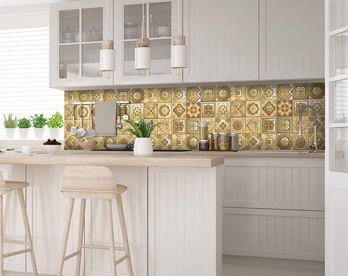 4" X 4" Vintage Beige And White Peel And Stick Removable Tiles