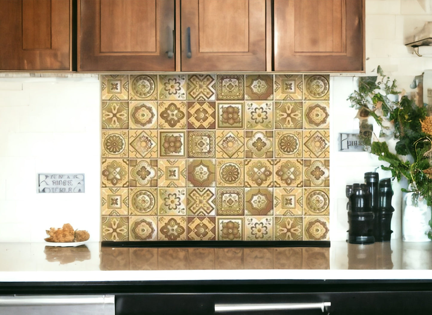 4" X 4" Vintage Beige And White Peel And Stick Removable Tiles