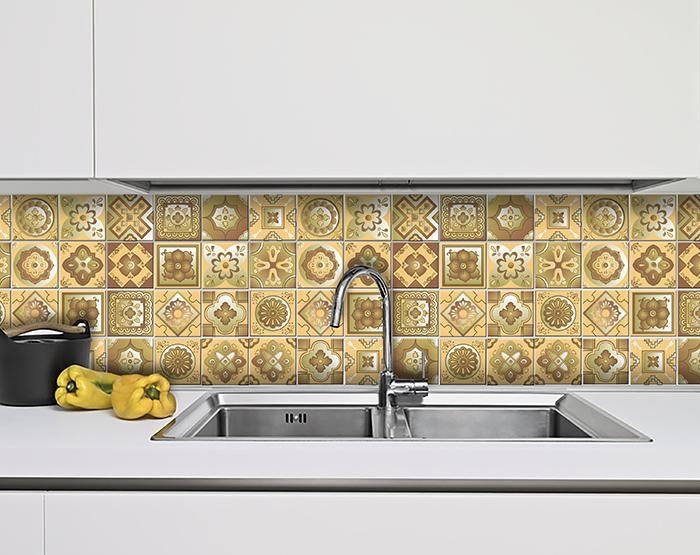 4" X 4" Vintage Beige And White Peel And Stick Removable Tiles