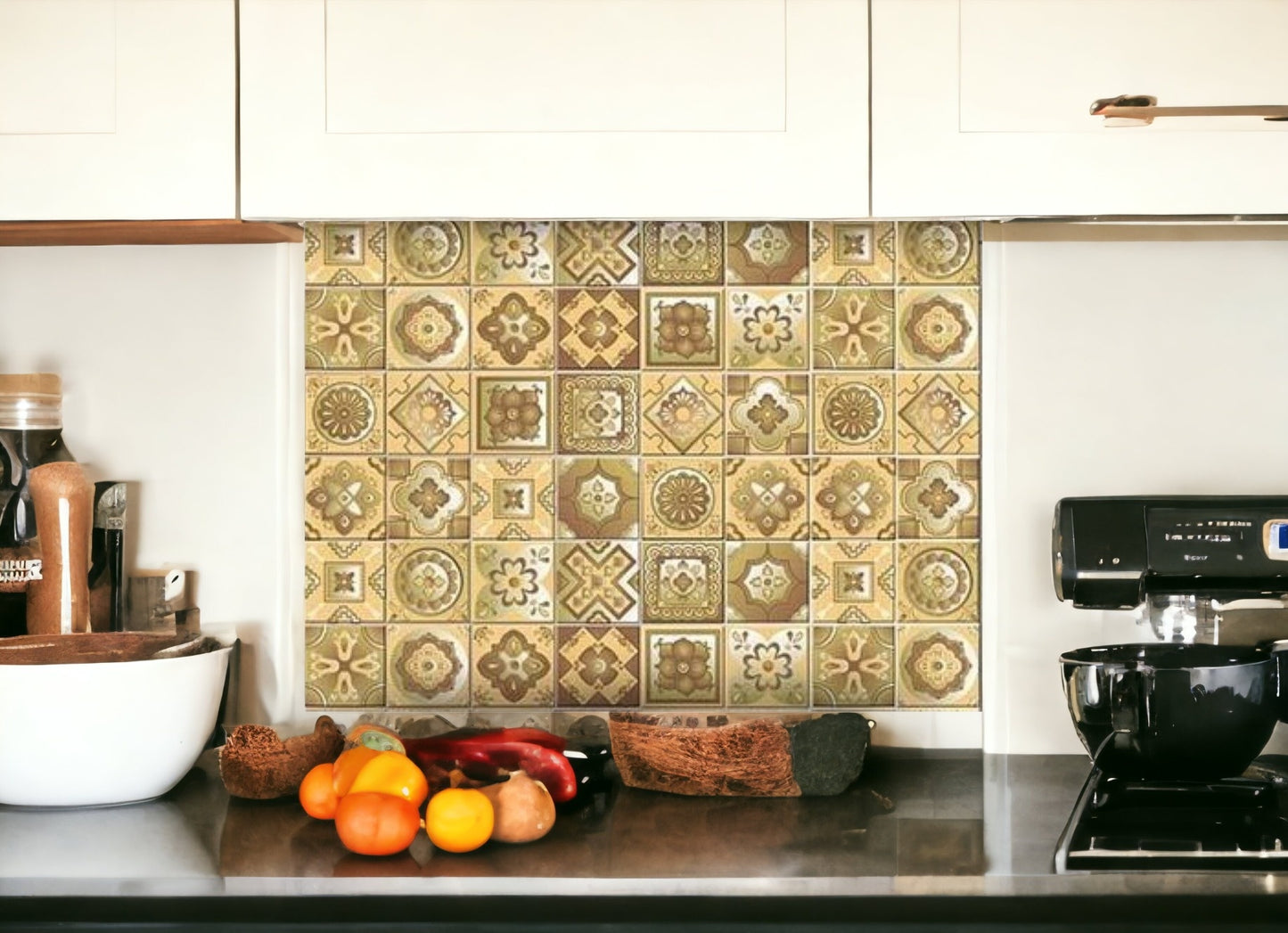 4" X 4" Vintage Beige And White Peel And Stick Removable Tiles