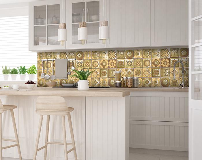 4" X 4" Vintage Beige And White Peel And Stick Removable Tiles