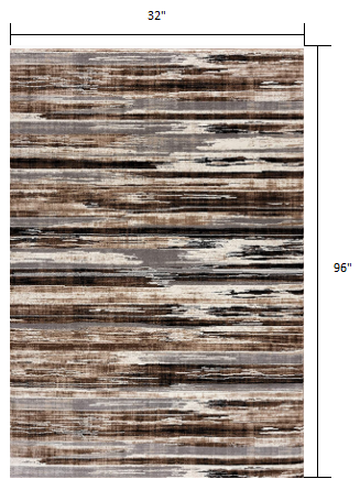 3' X 5' Beige Striped Power Loom Area Rug