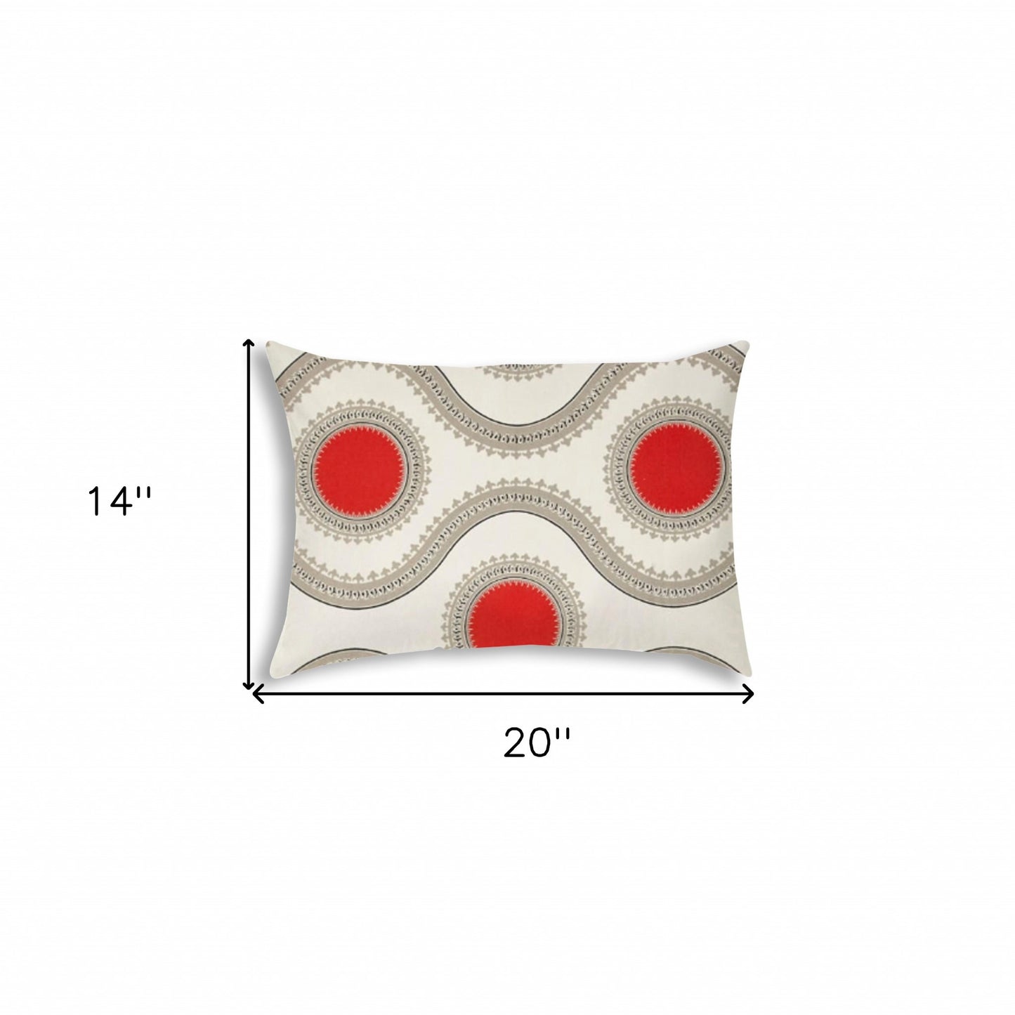 14" X 20" Coral And White Blown Seam Ogee Lumbar Indoor Outdoor Pillow