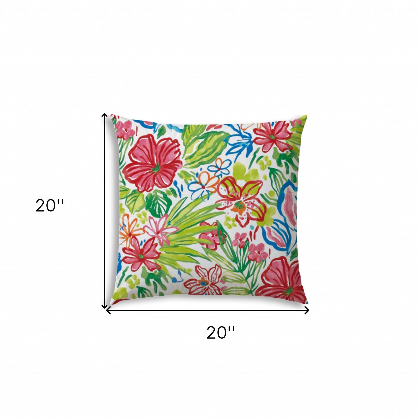 20" X 20" White And Green Blown Seam Floral Throw Indoor Outdoor Pillow