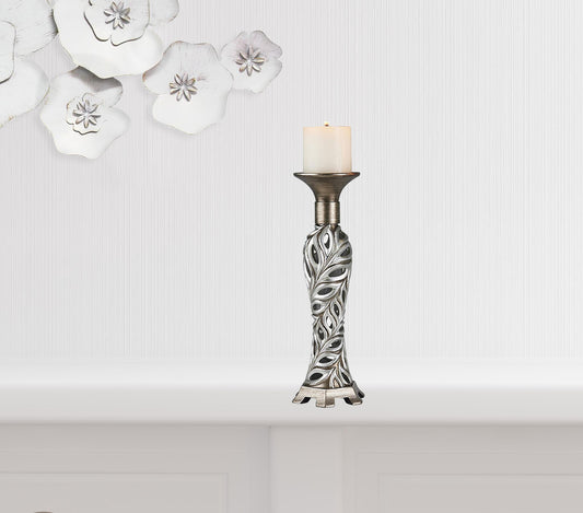 Set Of Two Silver Pillar Tabletop Pillar Candle Holders