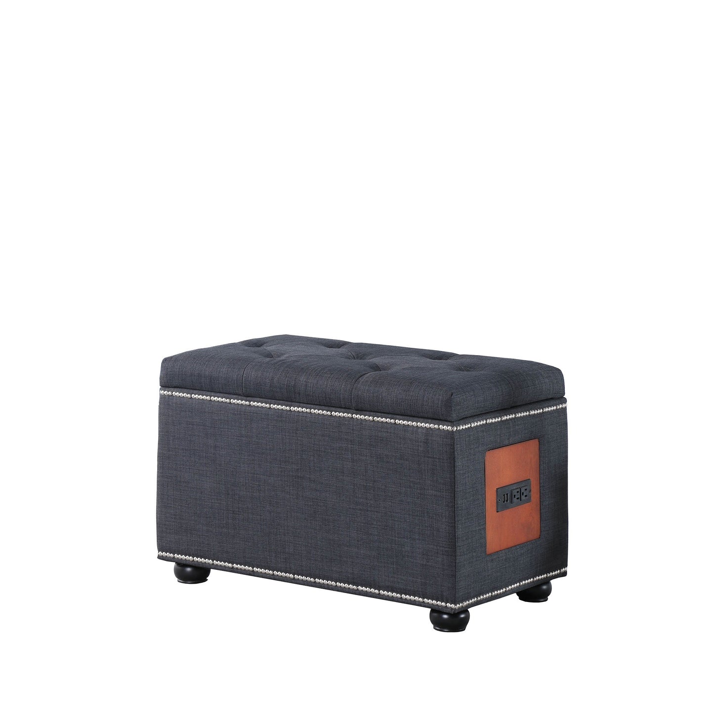 17" Slate Gray Linen And Black Tufted Storage