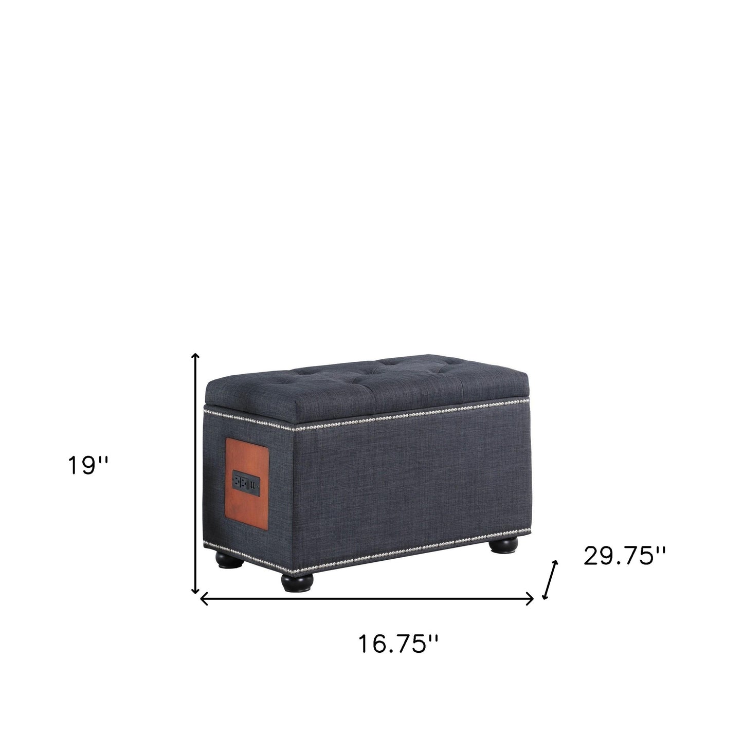 17" Slate Gray Linen And Black Tufted Storage