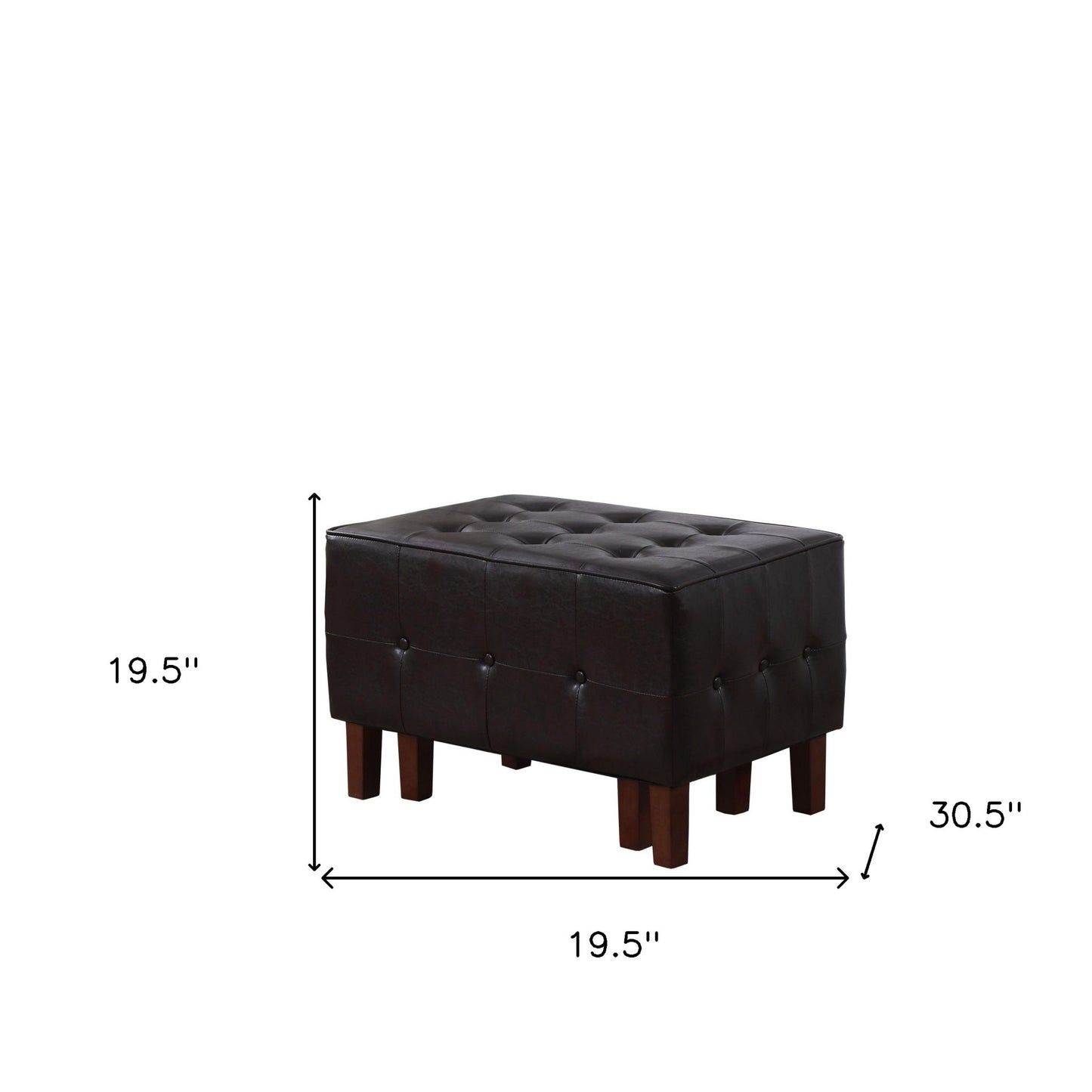 20" Black Faux Leather And Dark Brown Tufted Cocktail Ottoman
