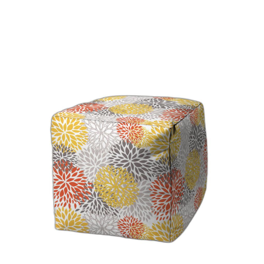 17" Blue Polyester Cube Floral Indoor Outdoor Pouf Ottoman