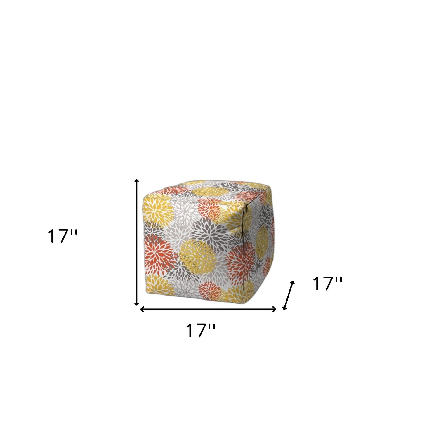 17" Blue Polyester Cube Floral Indoor Outdoor Pouf Ottoman