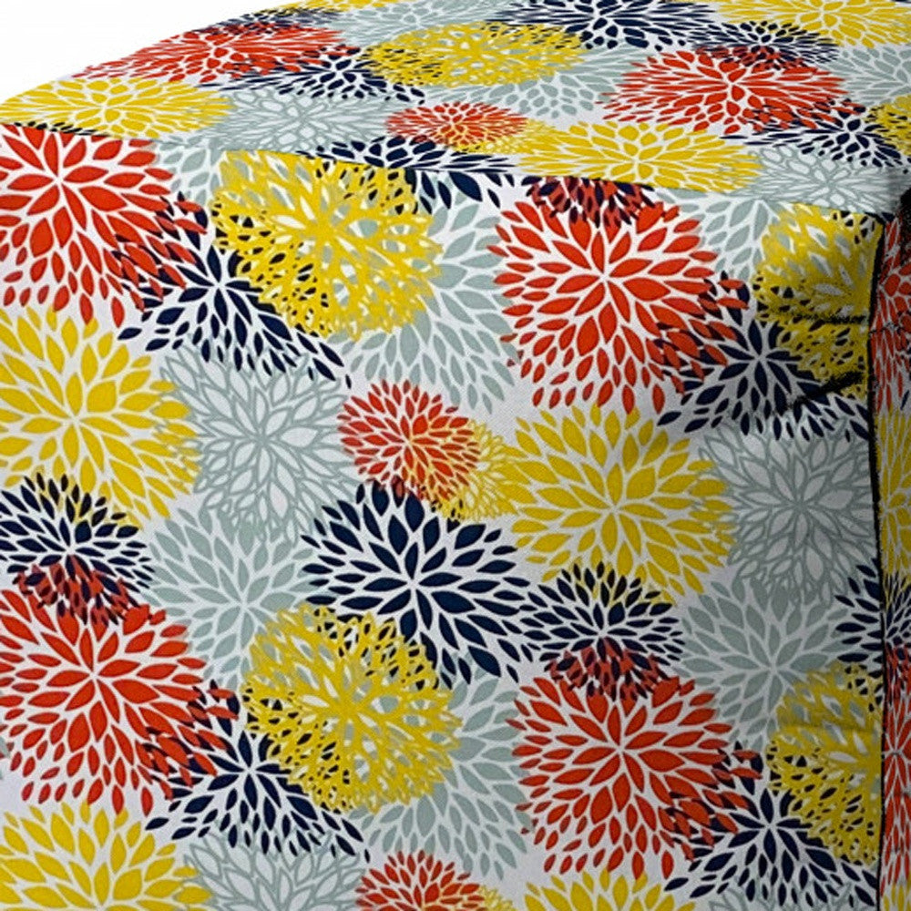 17" Blue Polyester Cube Floral Indoor Outdoor Pouf Ottoman