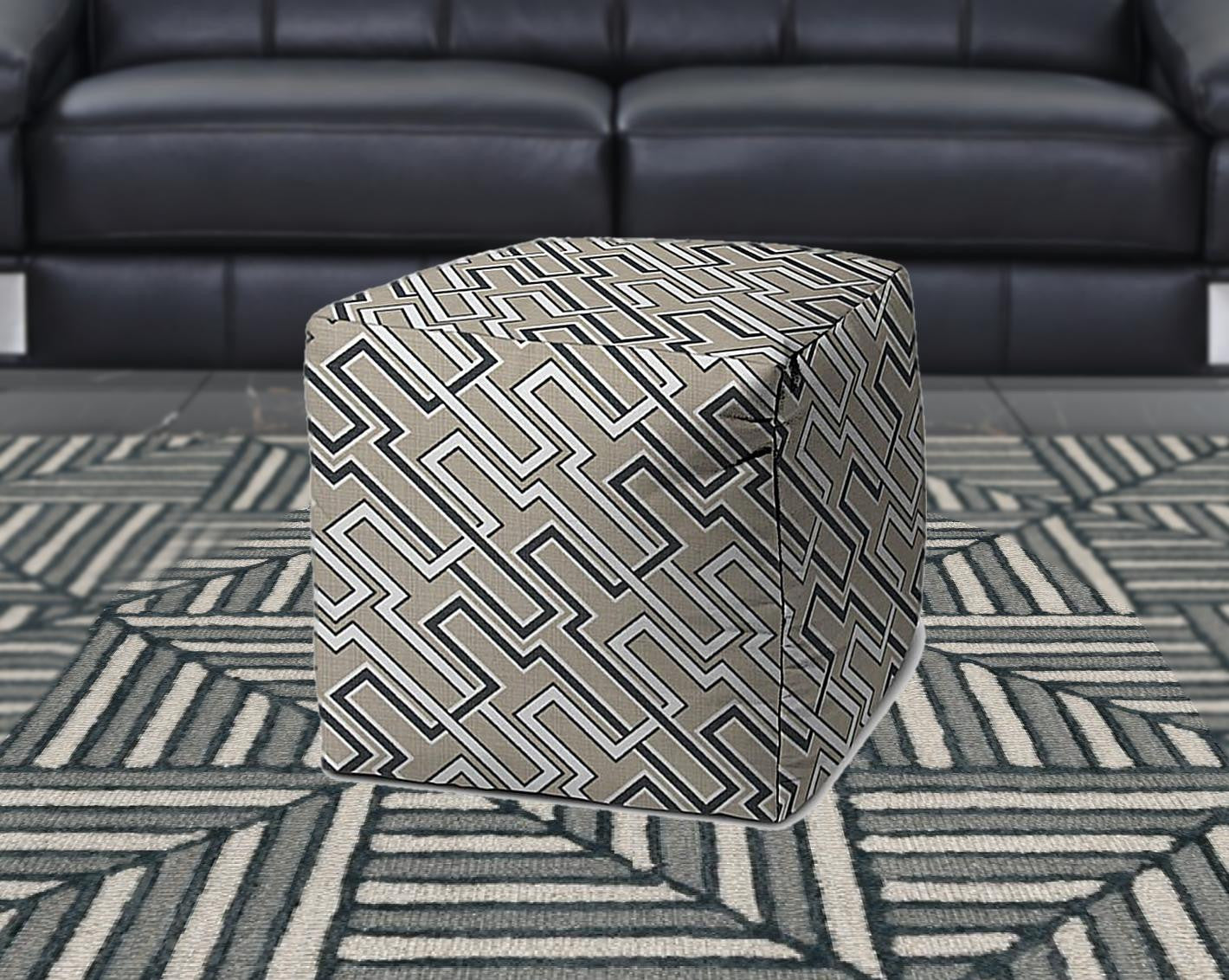 17" Taupe Polyester Cube Geometric Indoor Outdoor Pouf Ottoman