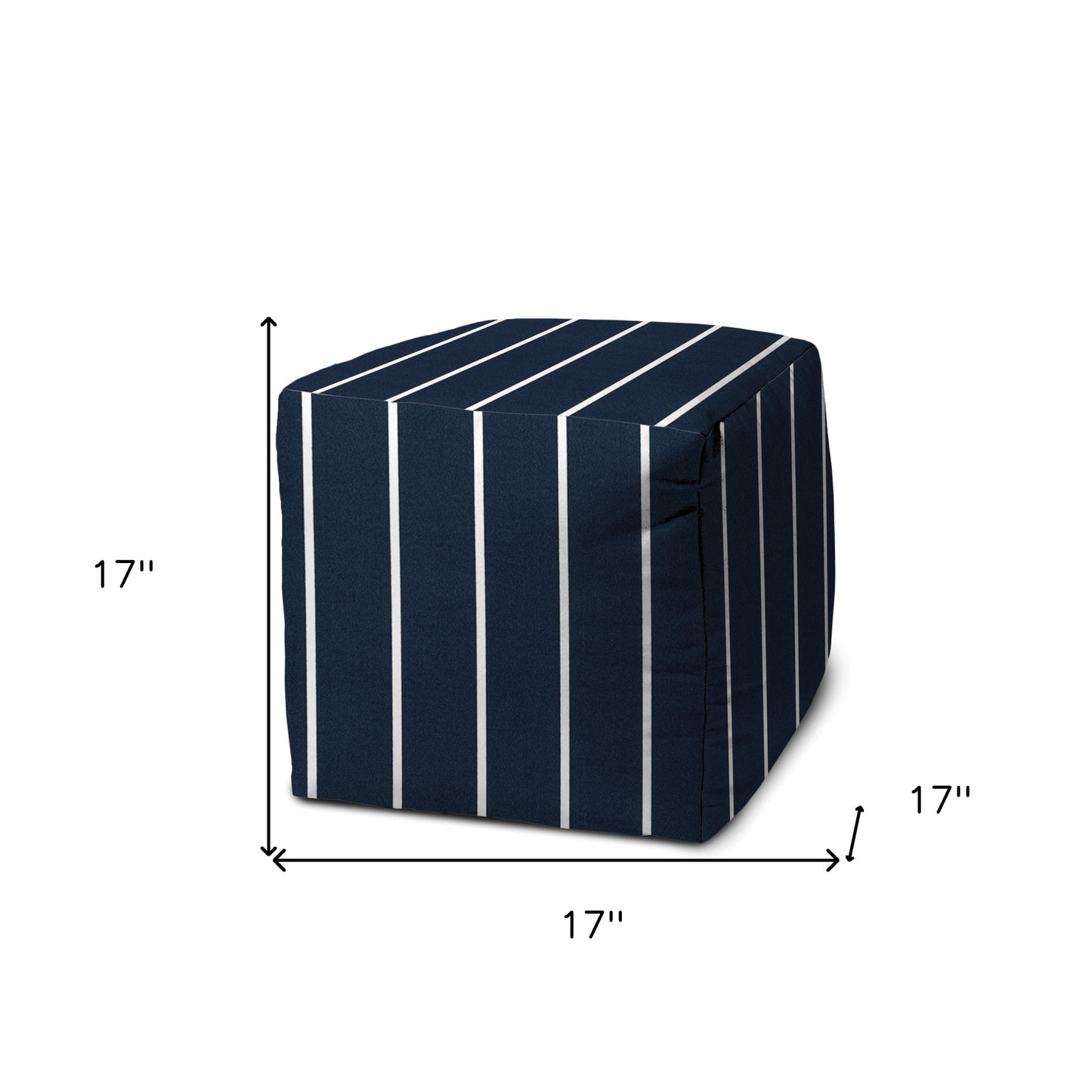 17" Gray Polyester Cube Striped Indoor Outdoor Pouf Ottoman