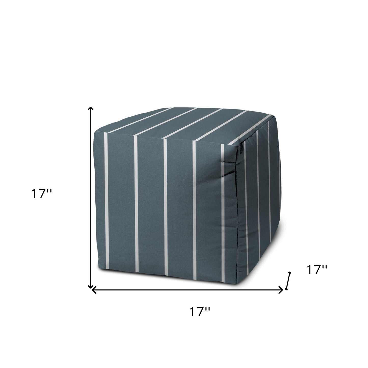 17" Gray Polyester Cube Striped Indoor Outdoor Pouf Ottoman