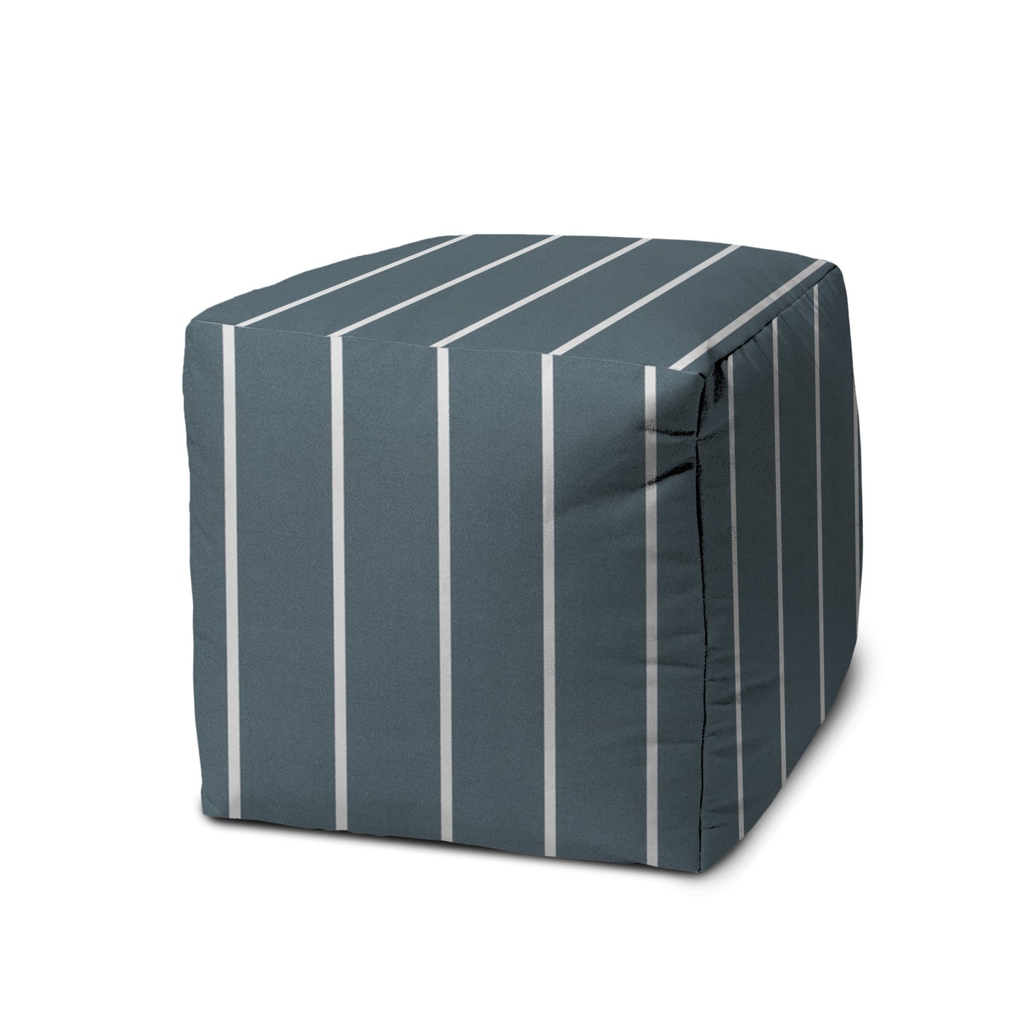 17" Gray Polyester Cube Striped Indoor Outdoor Pouf Ottoman