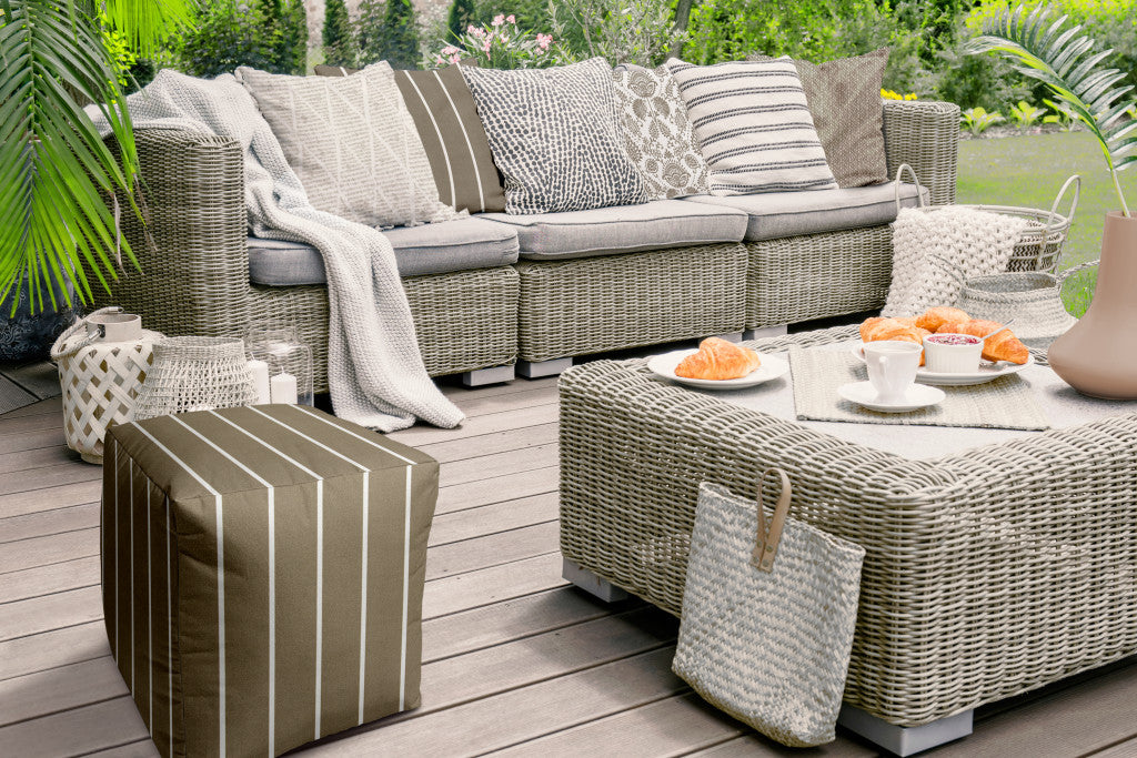 17" Gray Polyester Cube Striped Indoor Outdoor Pouf Ottoman