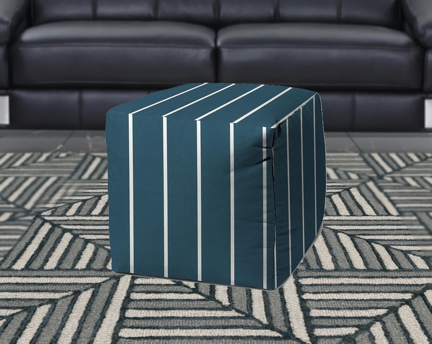 17" Gray Polyester Cube Striped Indoor Outdoor Pouf Ottoman