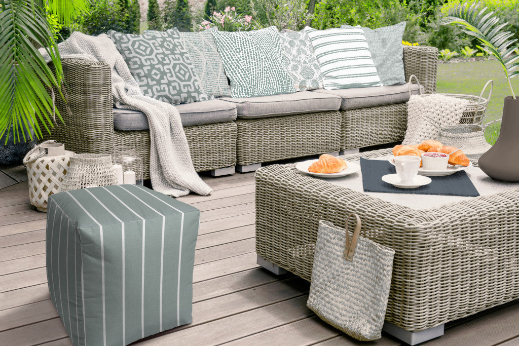 17" Gray Polyester Cube Striped Indoor Outdoor Pouf Ottoman