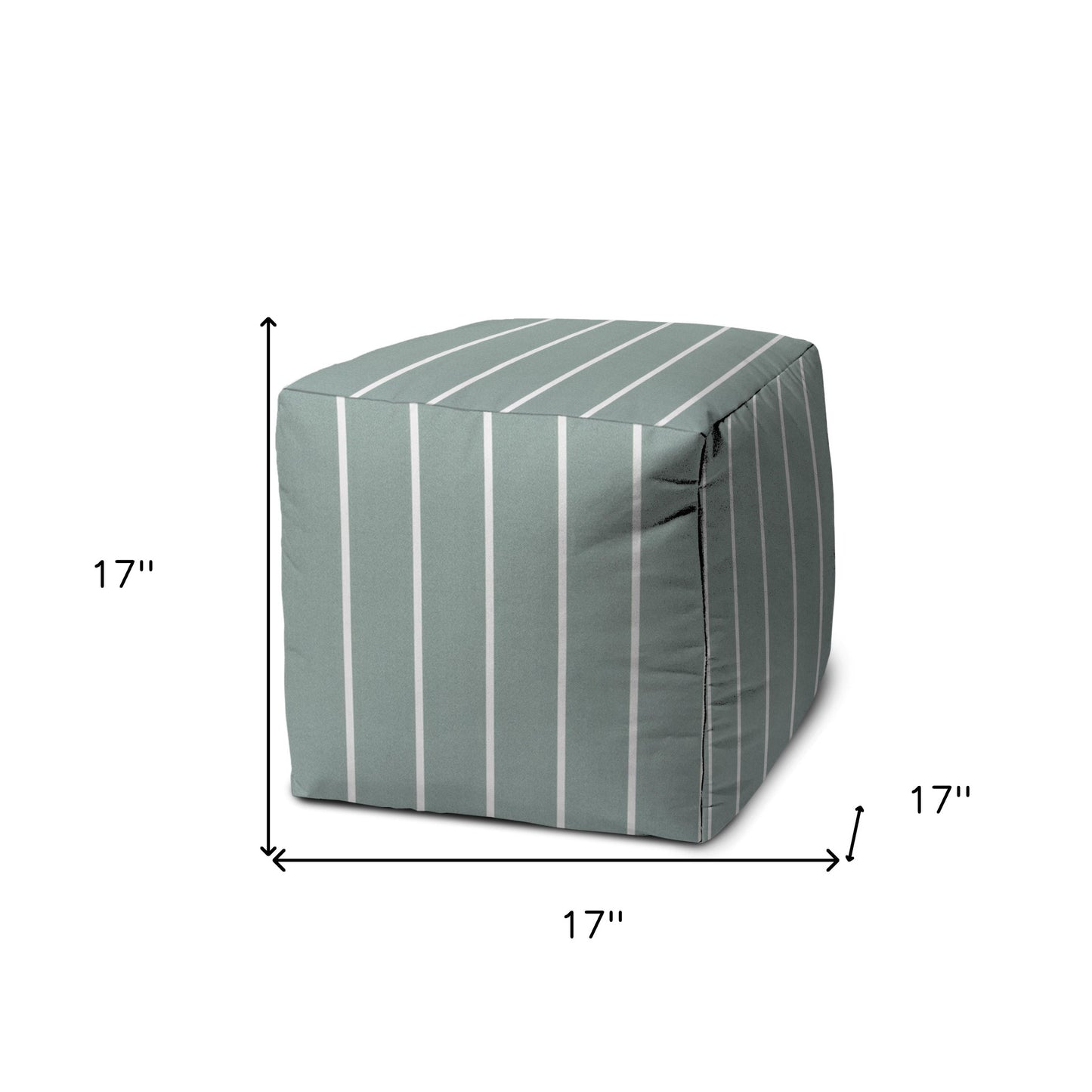 17" Gray Polyester Cube Striped Indoor Outdoor Pouf Ottoman