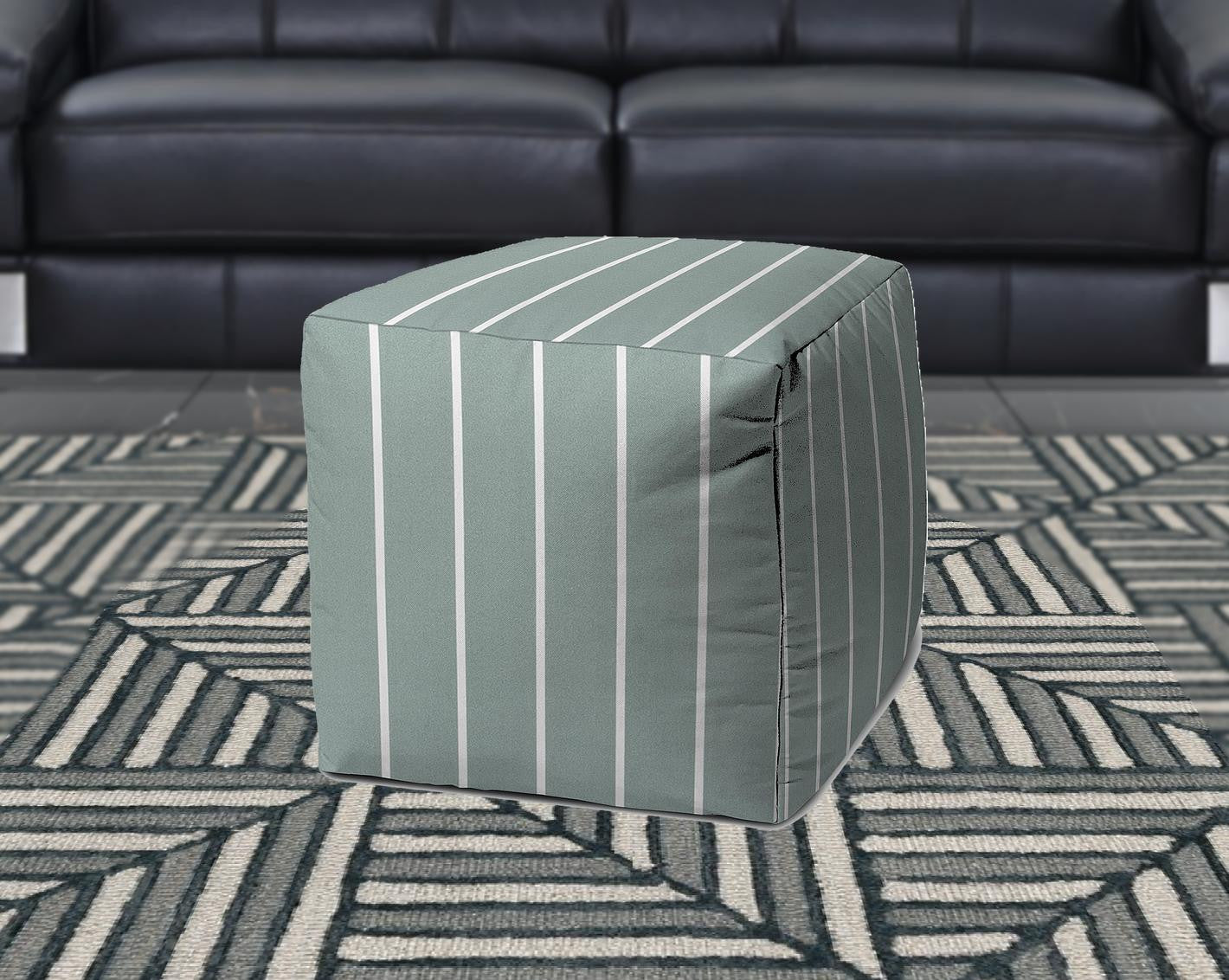 17" Gray Polyester Cube Striped Indoor Outdoor Pouf Ottoman