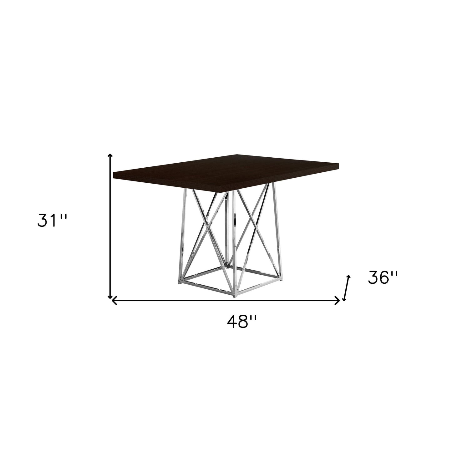 48" Espresso And Silver Metal Dining Table
