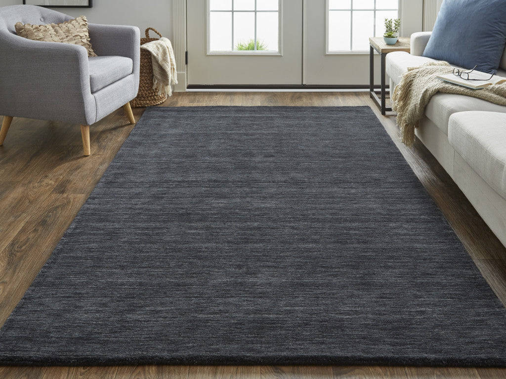 8' X 11' Blue Wool Hand Woven Stain Resistant Area Rug