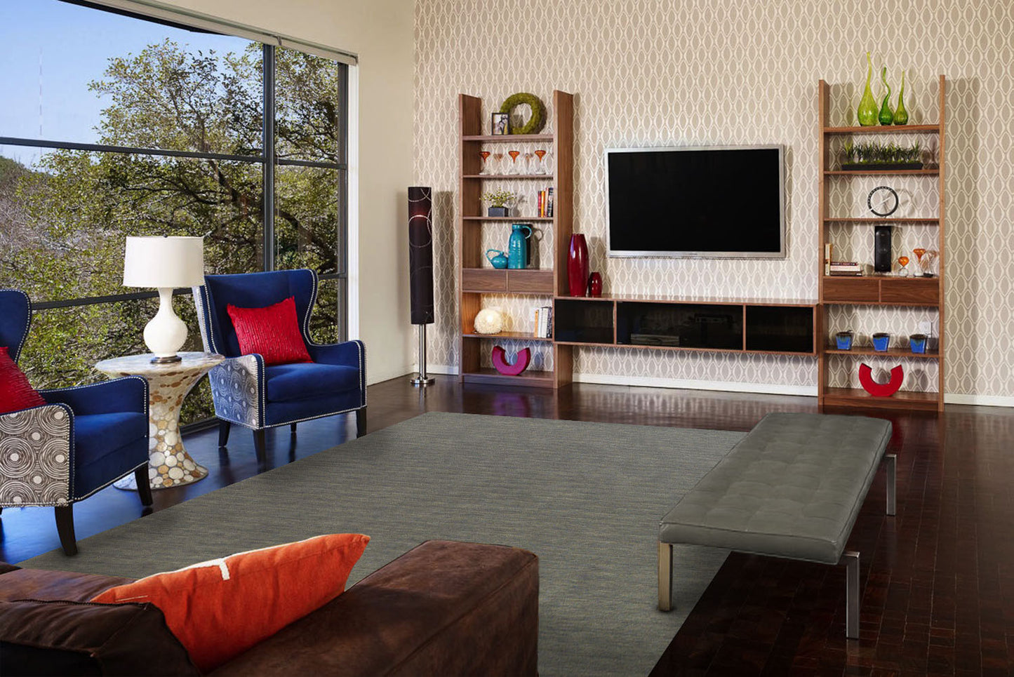 8' X 11' Blue Wool Hand Woven Stain Resistant Area Rug