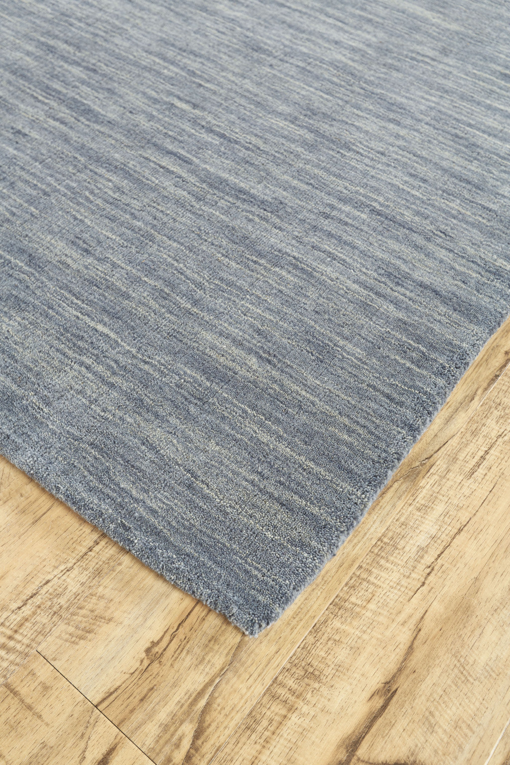 8' X 11' Blue Wool Hand Woven Stain Resistant Area Rug