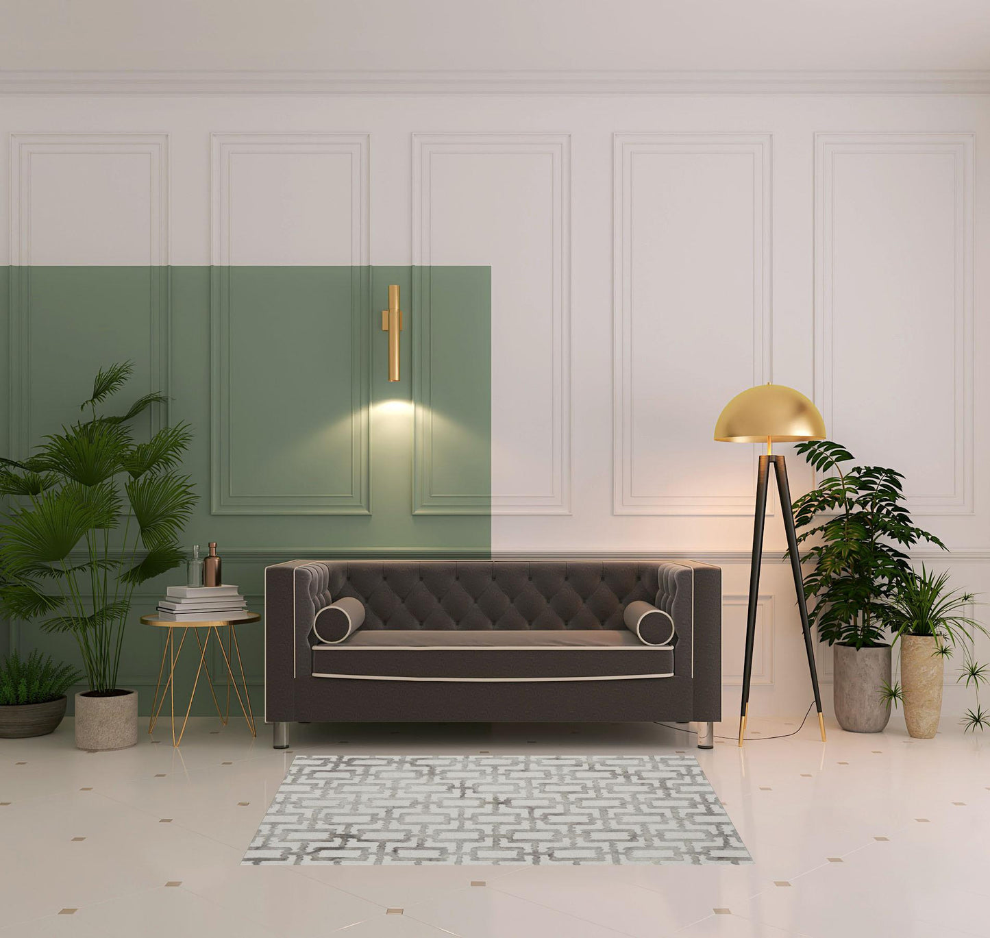 8' X 11' Ivory And Green Wool Geometric Tufted Handmade Area Rug
