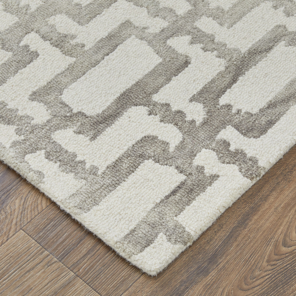8' X 11' Ivory And Green Wool Geometric Tufted Handmade Area Rug
